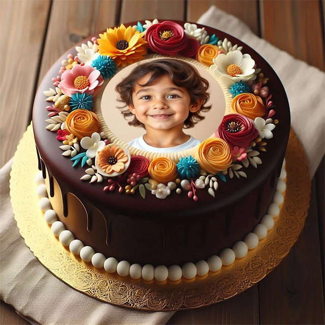 Inserta tu foto en un marco de pastel de chocolate festivo