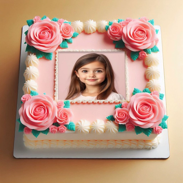 Realza tus fotos con un marco de pastel rosa y rosas elegantes