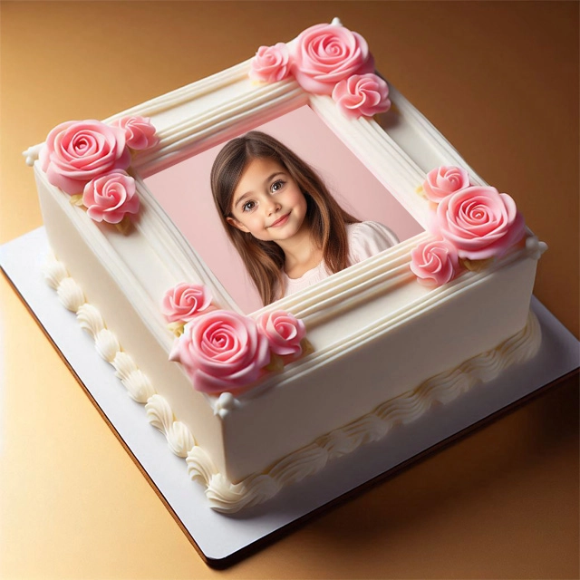 Inserta tu foto en un elegante marco de pastel blanco y rosas