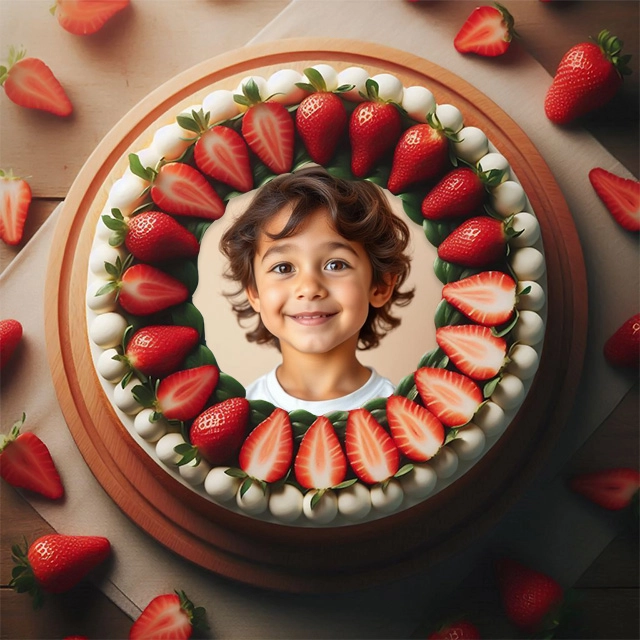 Inserta tu foto en un marco de pastel con fresas y crema