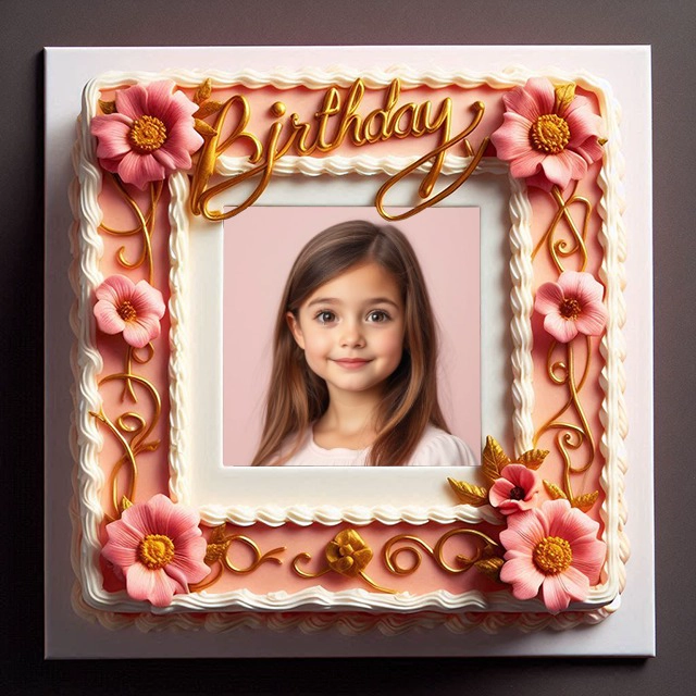 Inserta tu foto en un marco de pastel rosa elegante y lujoso