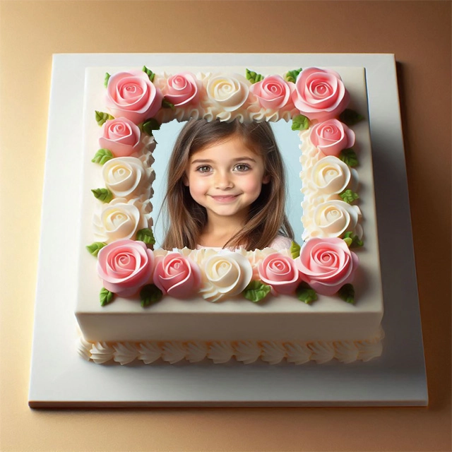 Decora tus fotos con un marco de pastel blanco y rosas elegantes