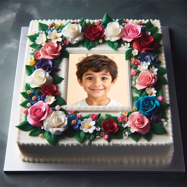 Personaliza tu foto en un marco de pastel festivo y colorido