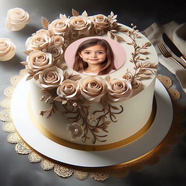 Enmarca tu foto con un elegante pastel adornado de rosas fondant