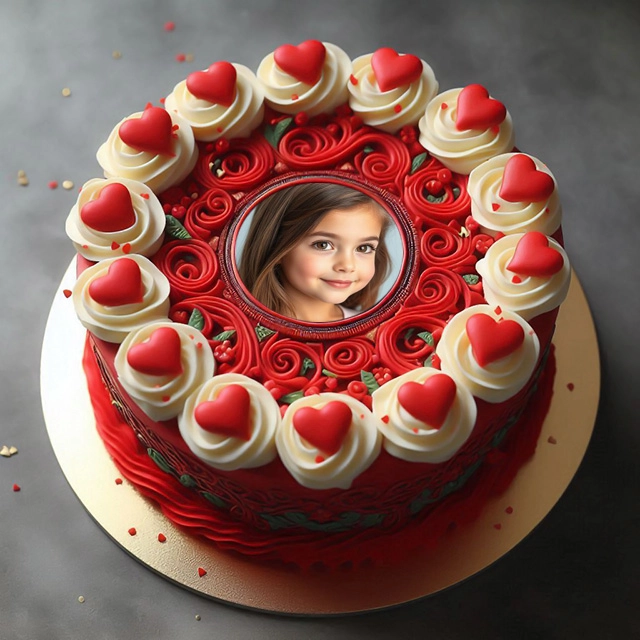 Añade tu foto al marco de pastel romántico con remolinos rojos