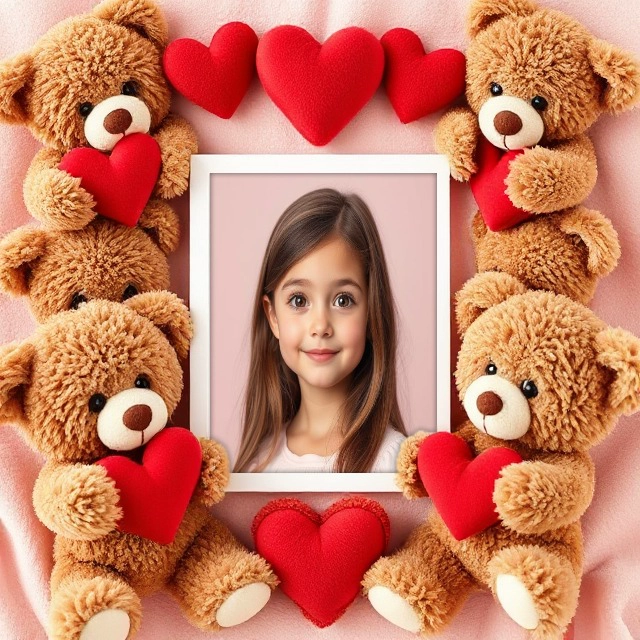 Personaliza tus fotos con un marco de ositos y corazones rojos