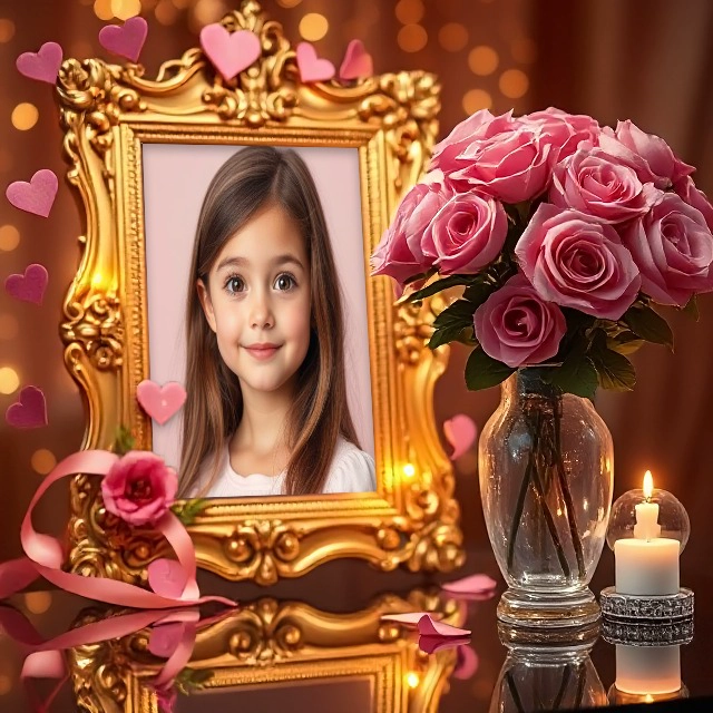 Enmarca tus fotos con lujo: oro, corazones y cinta rosa