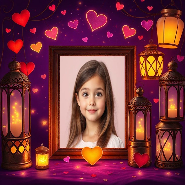 Enmarca tus fotos con corazones brillantes y farolillos cálidos