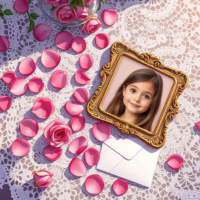 Personaliza tus fotos con un marco dorado y pétalos de rosa