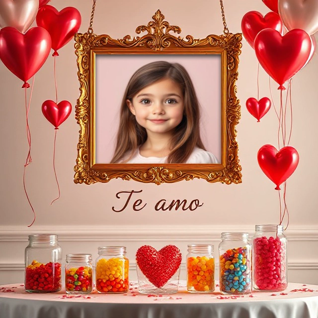 Personaliza tus fotos con un marco dorado y dulces corazones