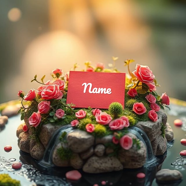 Personaliza tu imagen de jardín con rosas y estanque