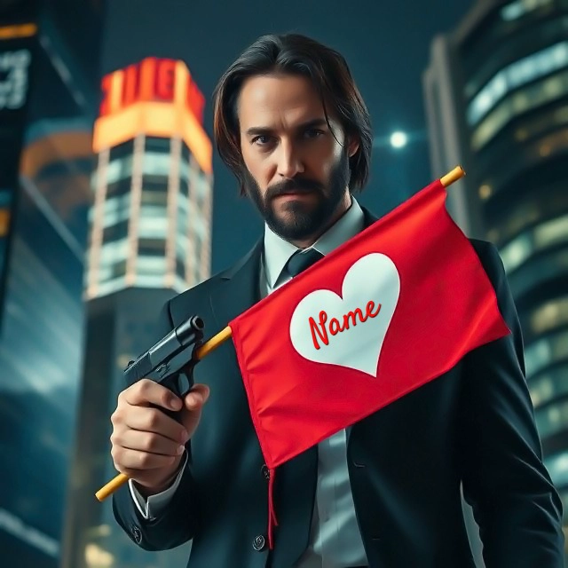 Personaliza tu imagen: héroe con bandera de corazón