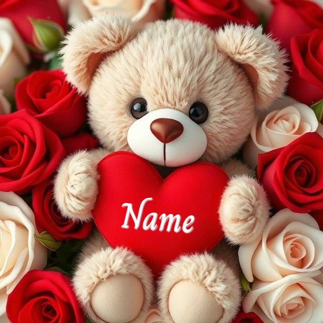 Personaliza con tu nombre: oso con corazón y rosas románticas