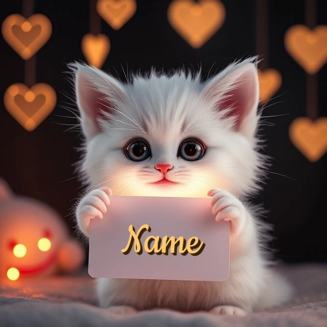 Personaliza con tu nombre un lindo gatito blanco con tarjeta rosa