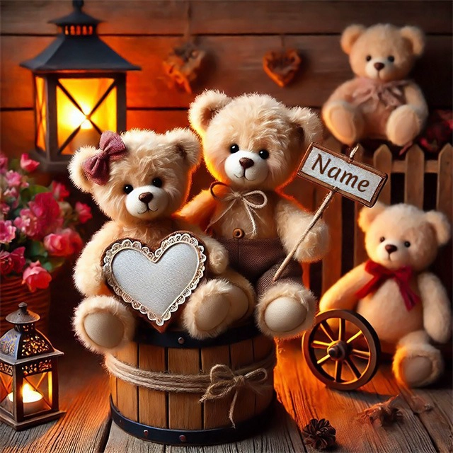 Personaliza con tu nombre: Osos de peluche entre faroles cálidos