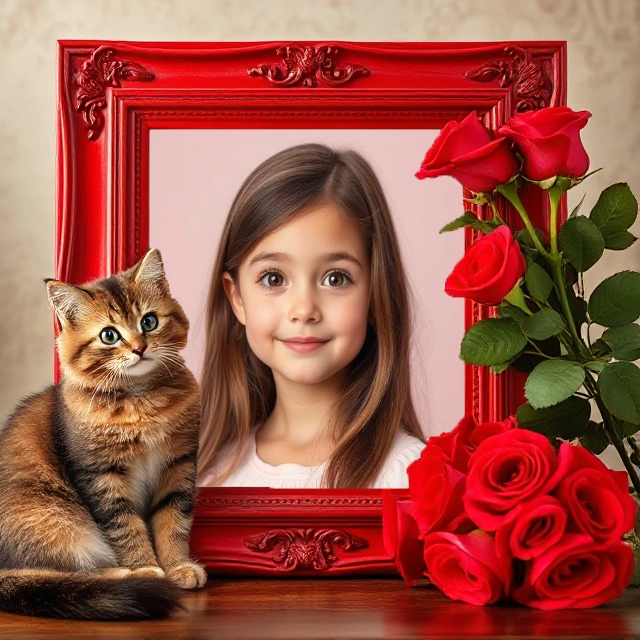 Haz inolvidables tus fotos con un lujoso marco rojo y rosas