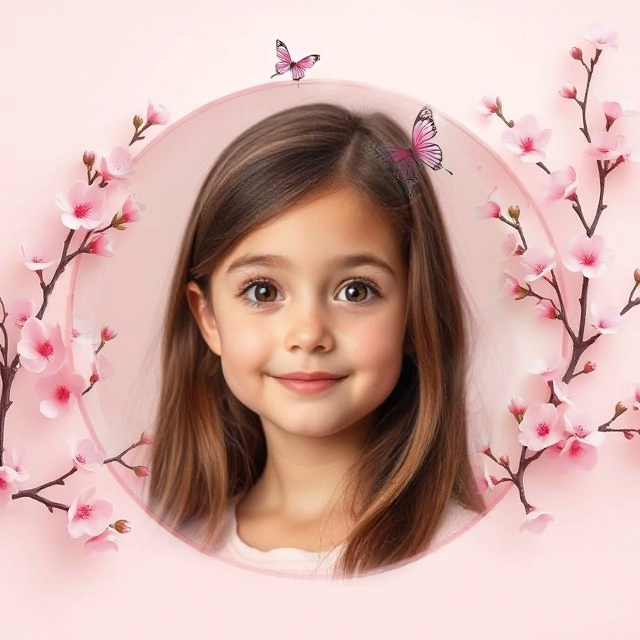 Personaliza tus fotos con un marco rosa suave y flores de cerezo