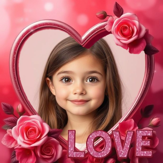 Enmarca tus fotos con un corazón rojo y rosas rosadas