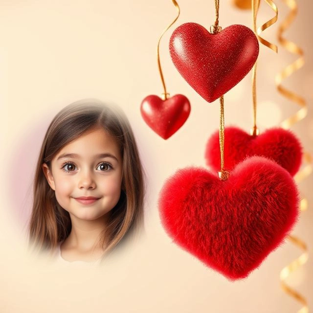 Personaliza tus fotos con un marco de corazones rojos y dorados