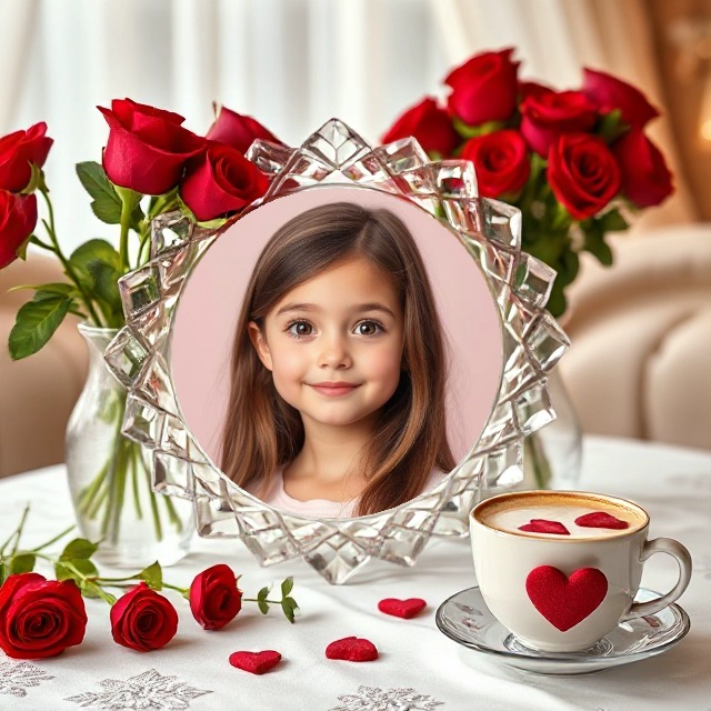 Enmarca tus fotos en un cristal junto a un latte y corazones rojos