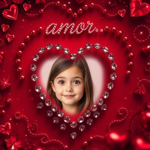 Agrega tu foto a un marco de joyas en forma de corazón brillante