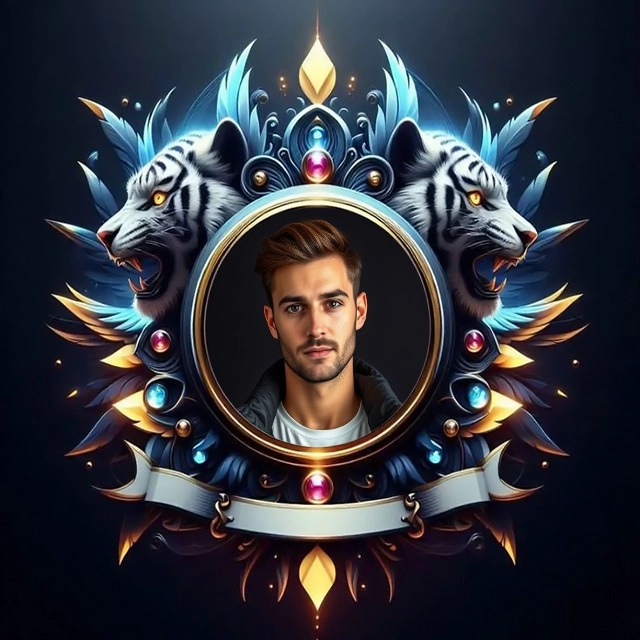 Personaliza tus fotos con un marco de tigres blancos y plumas azules