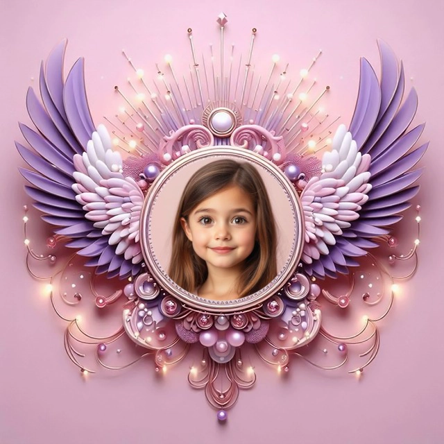 Enmarca tus fotos con alas delicadas y fondo rosado pastel