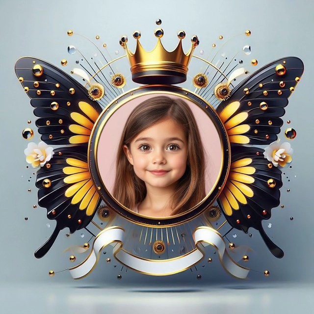Enmarca tu foto con diseño elegante de mariposa y corona dorada