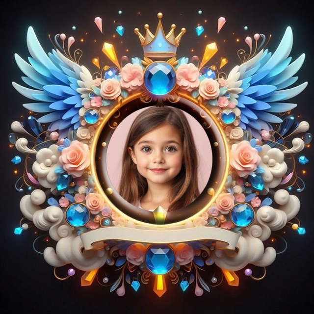 Marco redondo con alas y rosas para destacar tus fotos