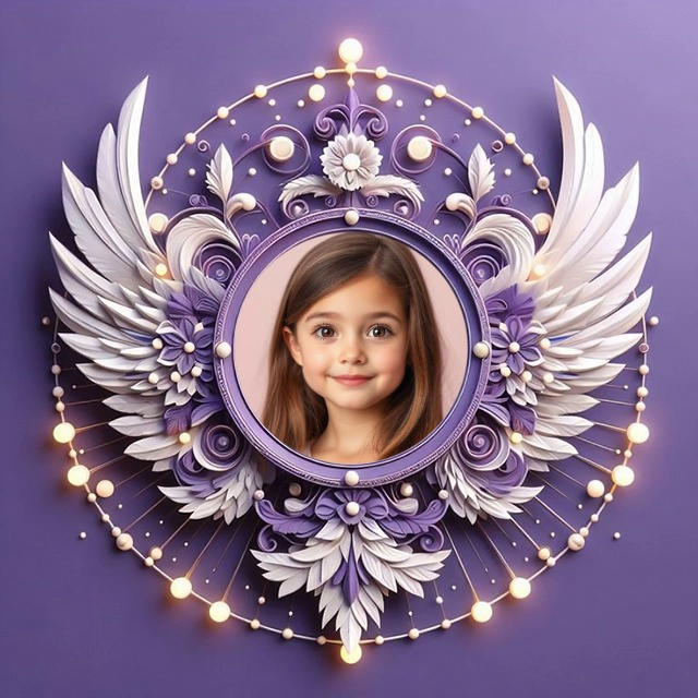 Personaliza tus fotos con un marco lavanda de ensueño y alas de ángel