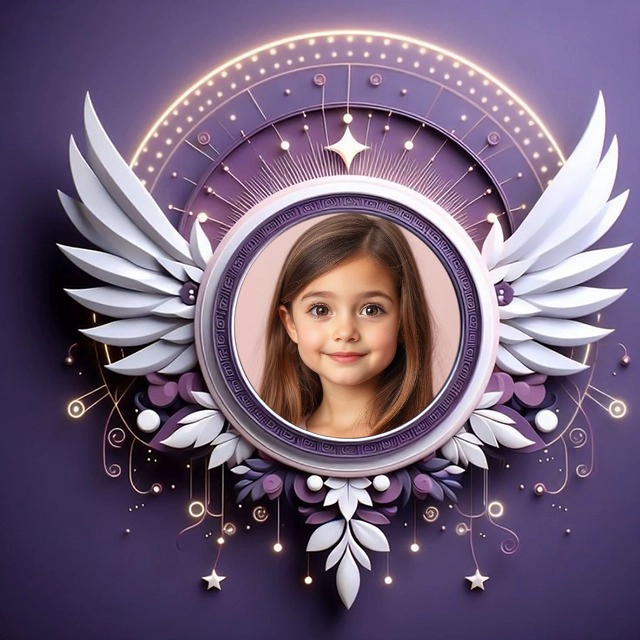 Añade magia a tus fotos con un marco circular y alas blancas