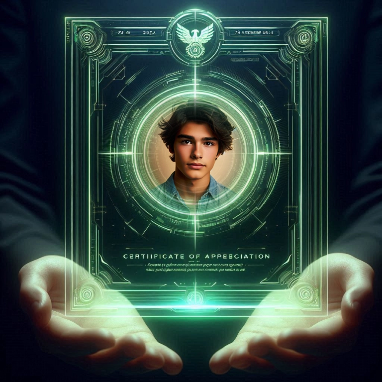 Personaliza tus logros con un marco futurista y digital verde