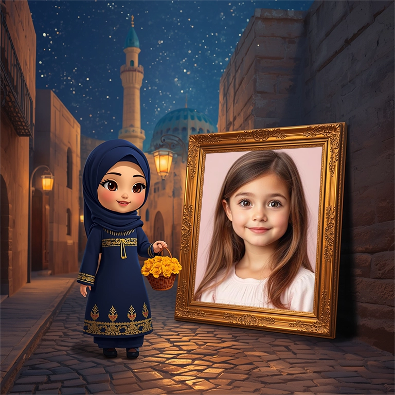 Personaliza tus fotos con un encantador marco de chica en hijab