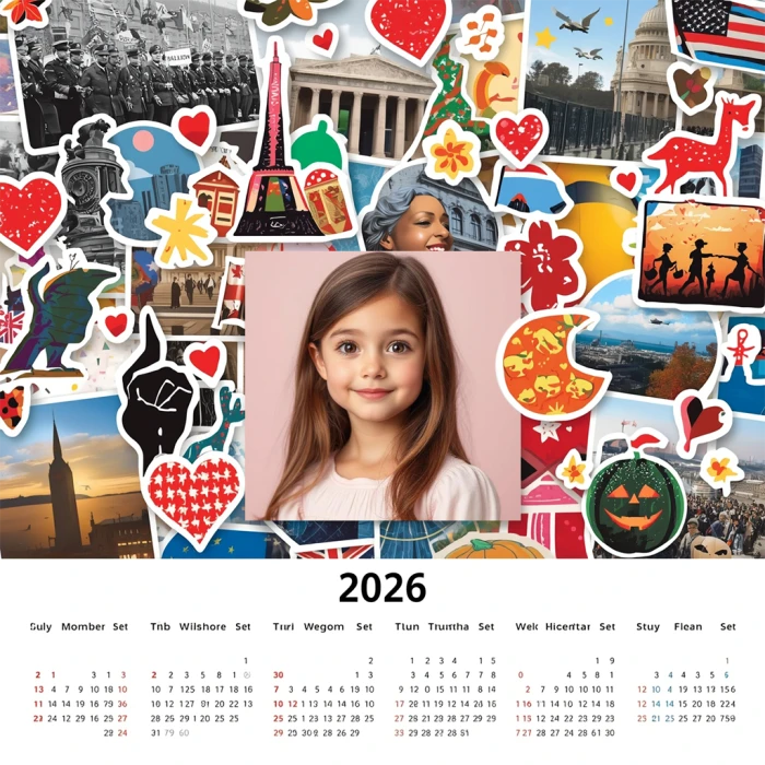 Personaliza tus fotos con un marco collage colorido y calendario 2026