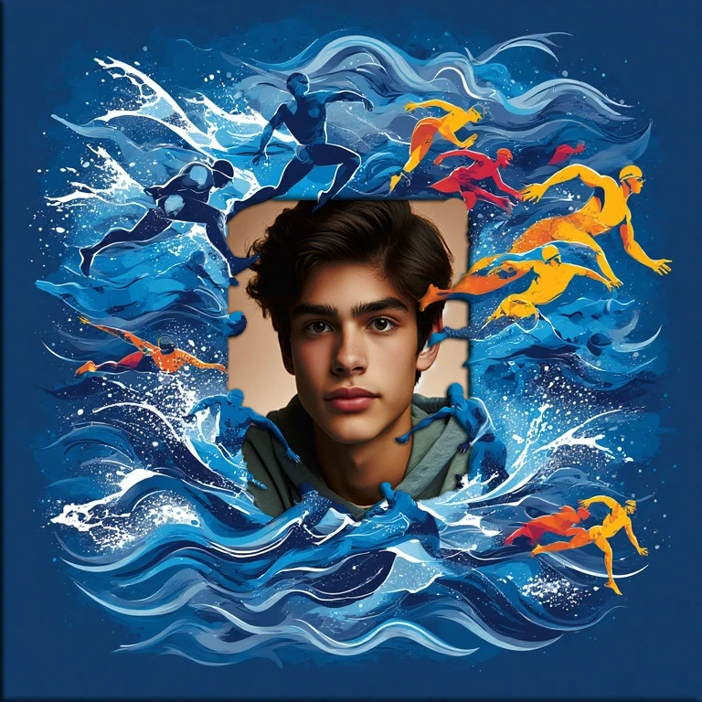 Personaliza tus fotos de natación con un marco dinámico y enérgico
