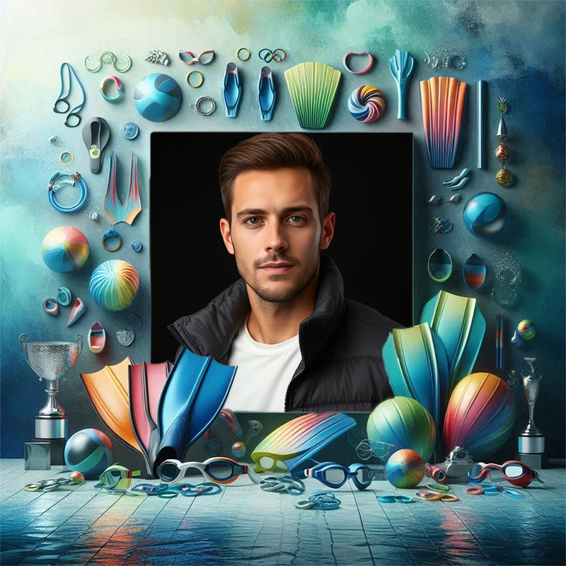 Personaliza tus fotos acuáticas con nuestro marco vibrante de natación