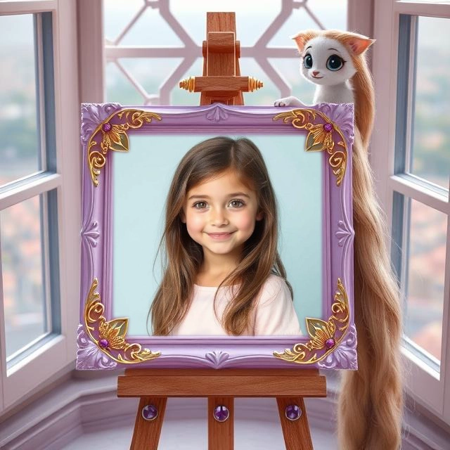 Descubre el marco lavanda con detalles dorados y encanto felino