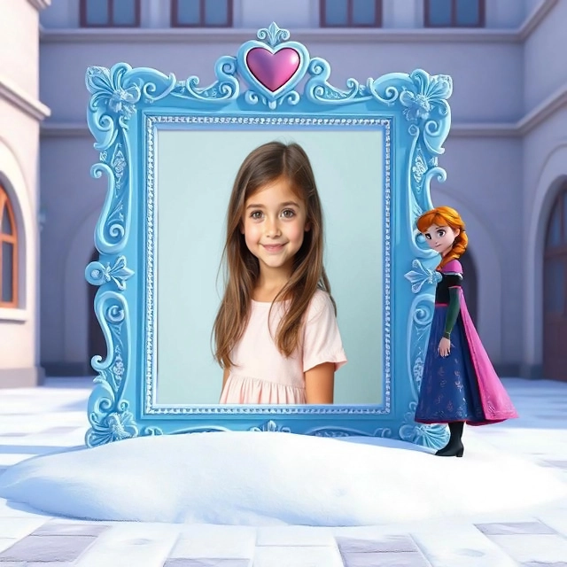 Personaliza tus fotos con un marco barroco azul y corazón rosa