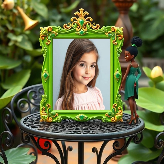 Tu Foto en un Marco de Fantasía Verde y Dorada en el Jardín