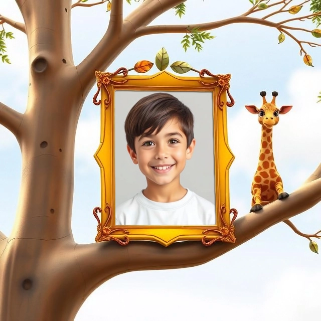 Transforma tus fotos con un marco dorado y una jirafa adorable