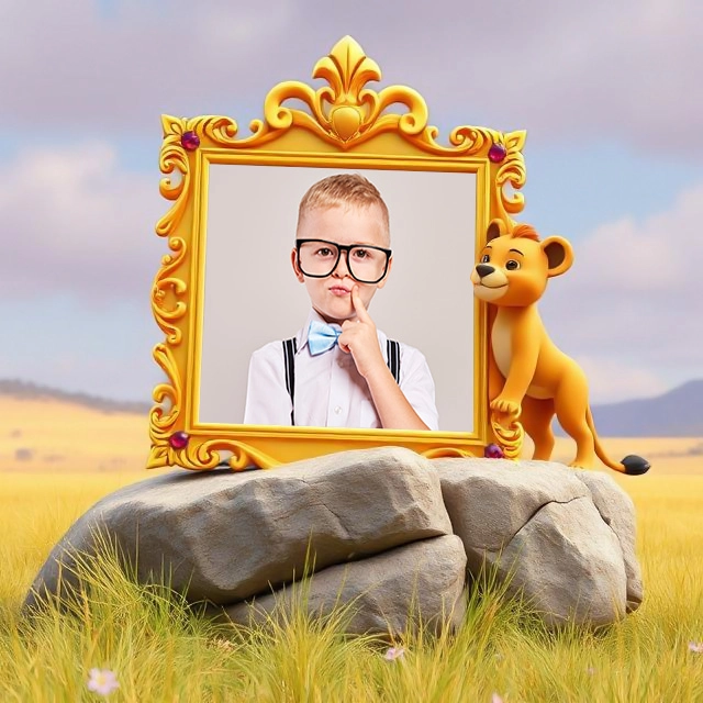 Transforma tus fotos con un marco dorado y un tierno león