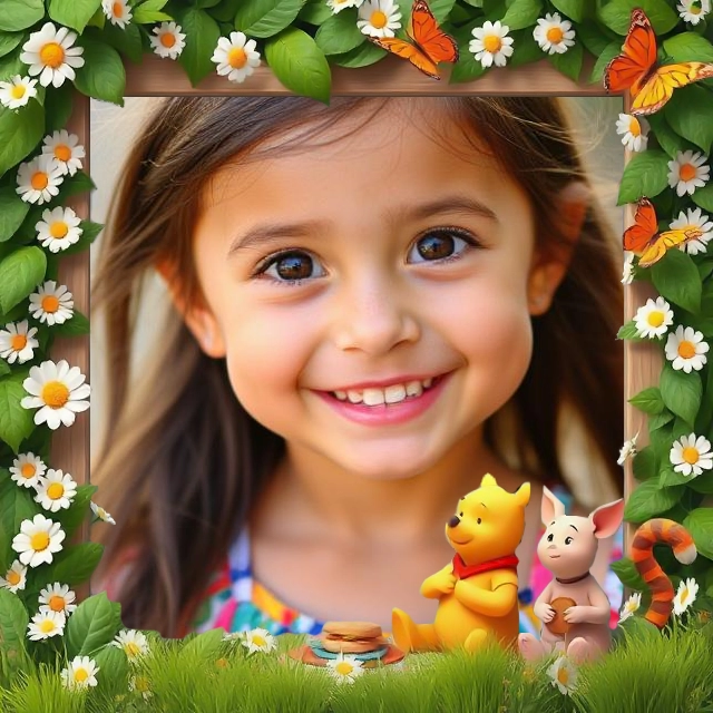 Crea Recuerdos Únicos con Pooh y Piglet en un Marco Floral