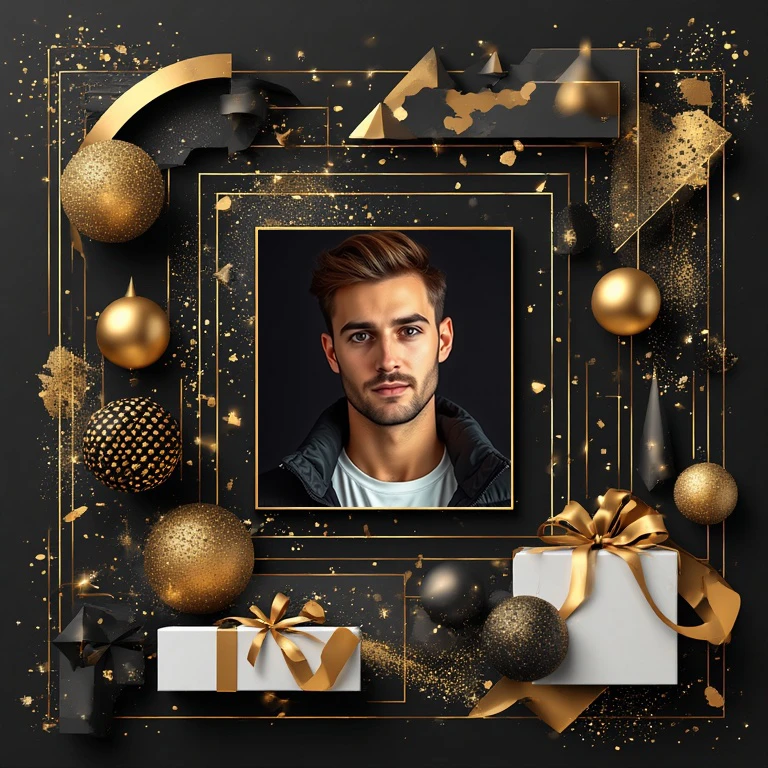 Celebra el Año Nuevo con un marco elegante en negro y dorado