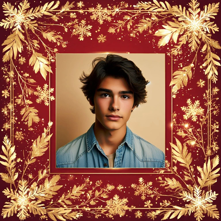 Enmarca tus fotos con un fondo rojo y hojas doradas festivas