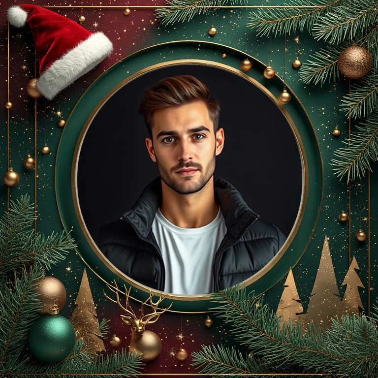 Enmarca tus fotos con estilo festivo verde y dorado para Año Nuevo