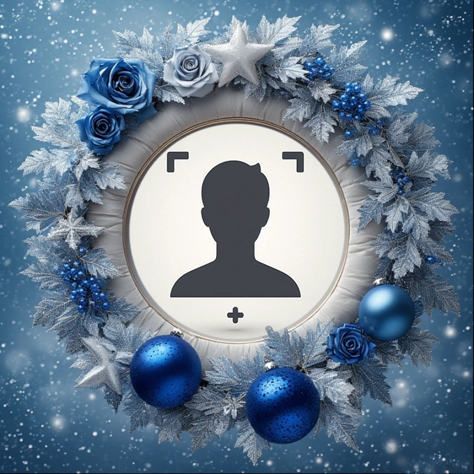 Añade Tu Foto en Marco de Corona Invernal Azul